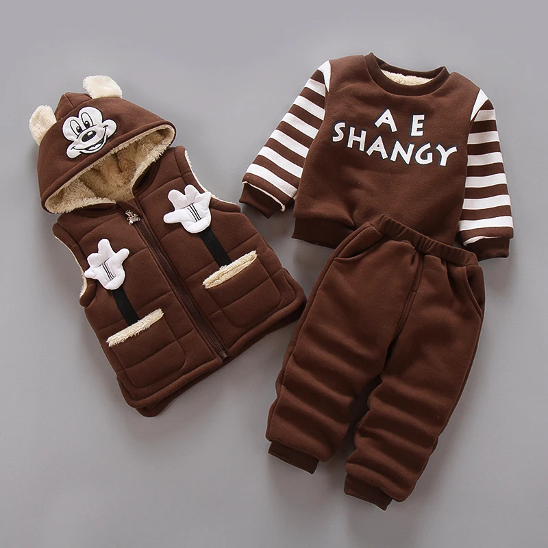 3Pcs Baby girls Clothing Set winter Newborn kids Thick Cotton-Padded Clothes for Boys Girls 0-3Y Hooded Vest Coat Tops Pant | Детская