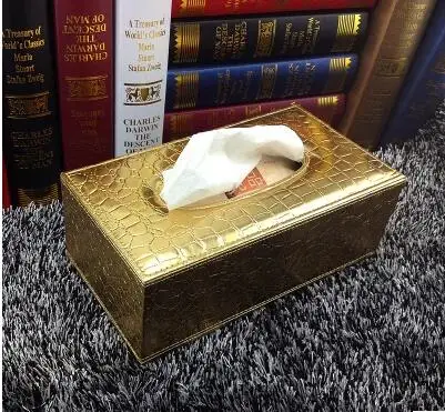 Модные Крокодил золотой прямоугольные деревянные кожаная коробка для салфеток