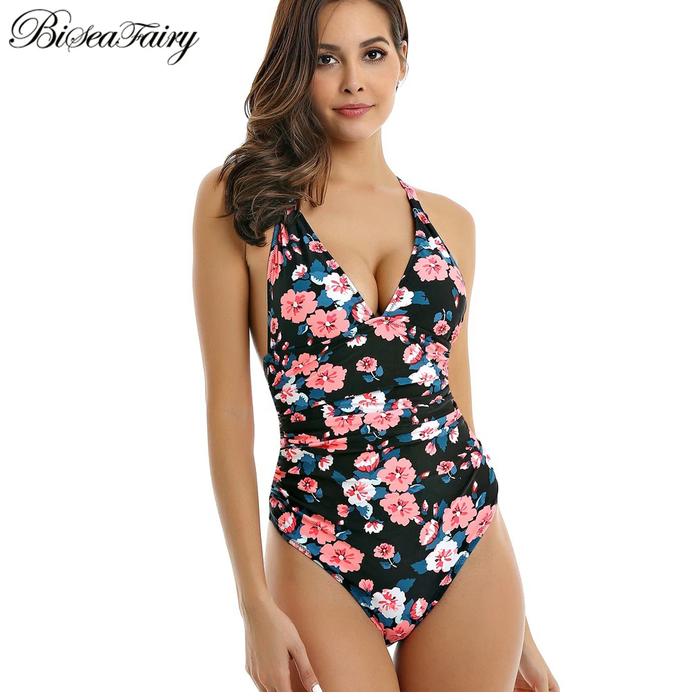 Biseafairy 2019 Sexy One Piece Swimsuit Plus Size Swimwear Women Push Up Print Stripe Vintage Bathing Suit Swim S~2XL | Спорт и