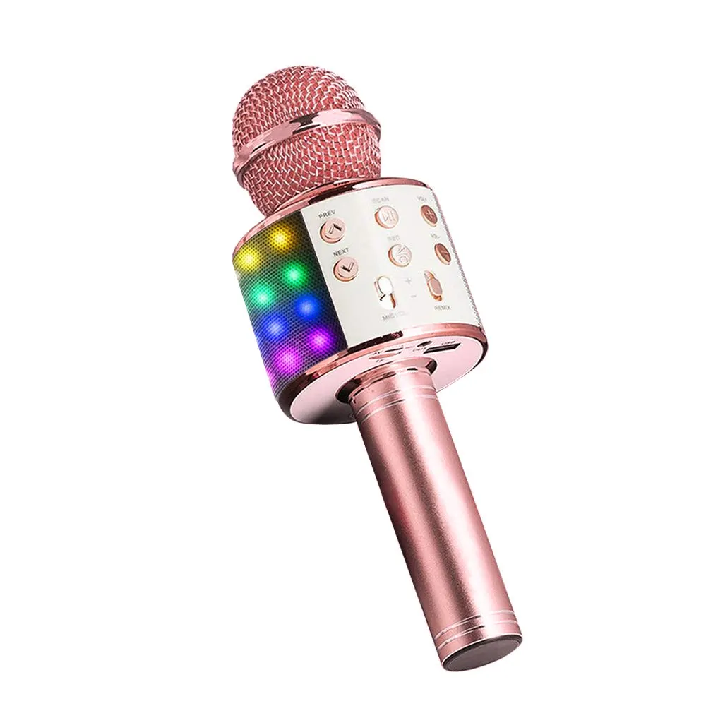 rose gold Mikrofon WS858 Bluetooth беспроводной конденсаторный волшебный микрофон караоке для мобильного телефона плеер микрофон динамик Запись музыки - Цвет: rose gold