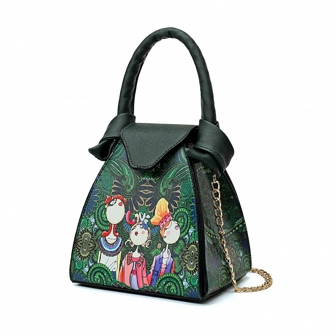 DCOS Ms. сумки пэчворк лес девушка печать зеленый pu кожа модный тренд плечо