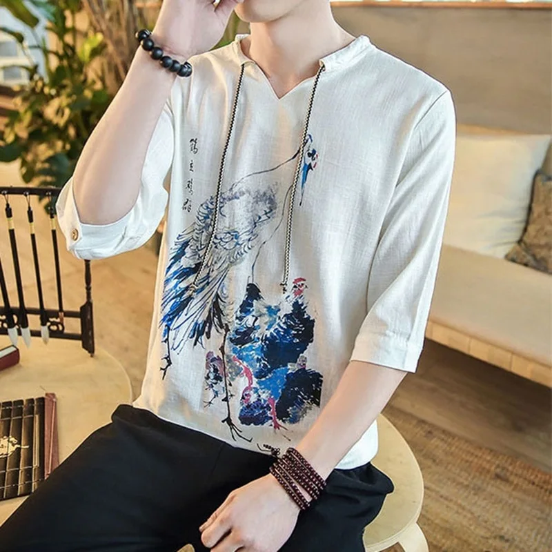 Рубашка в китайском стиле Мужская рубашка с воротником стойкой традиционная