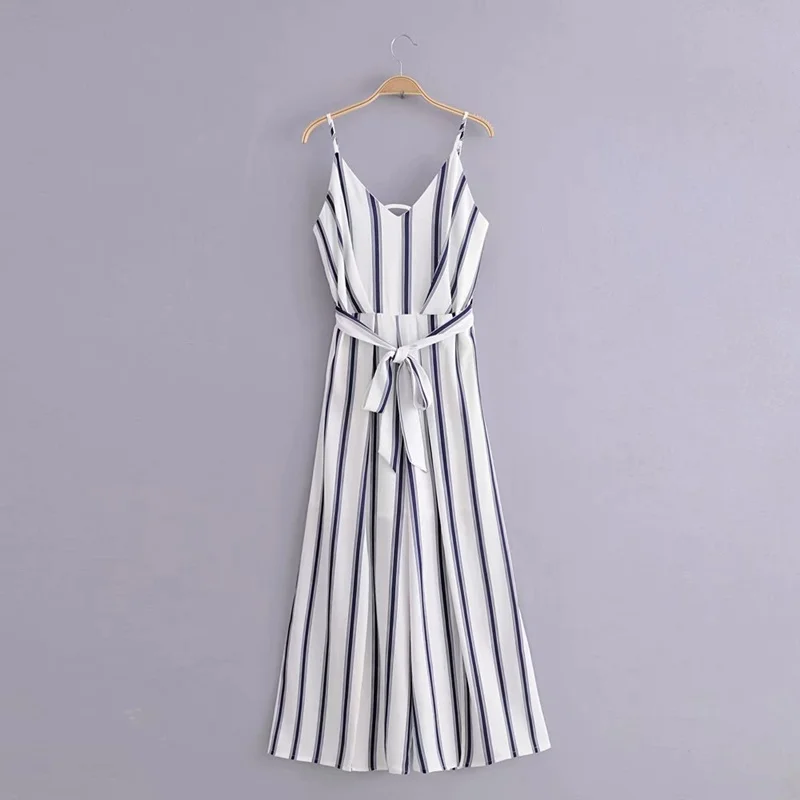 Женский шифоновый комбинезон в полоску элегантный с широкими штанинами и