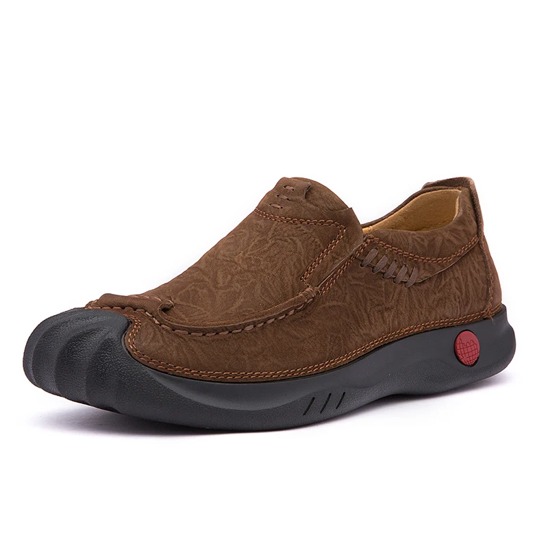 Fotwear Men's Brown Leather shoes Slip on Full-grain Lace-up fastening casual Round toe Office style Outdoor hike | Обувь