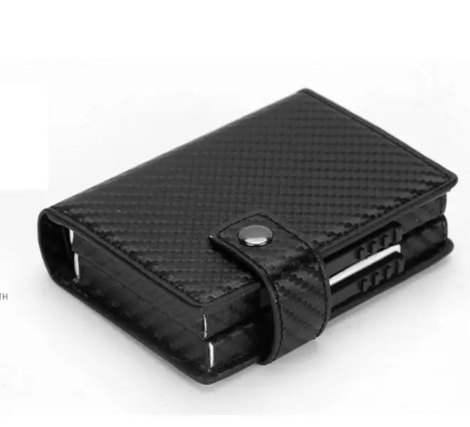 Black carbon fiber Многофункциональный мужской блокирующий Rfid кошелек мини из искусственной кожи Бизнес алюминиевый кредитный держатель для карт кошелек автоматический выскальзывающий Чехол для карт - Цвет: Black carbon fiber