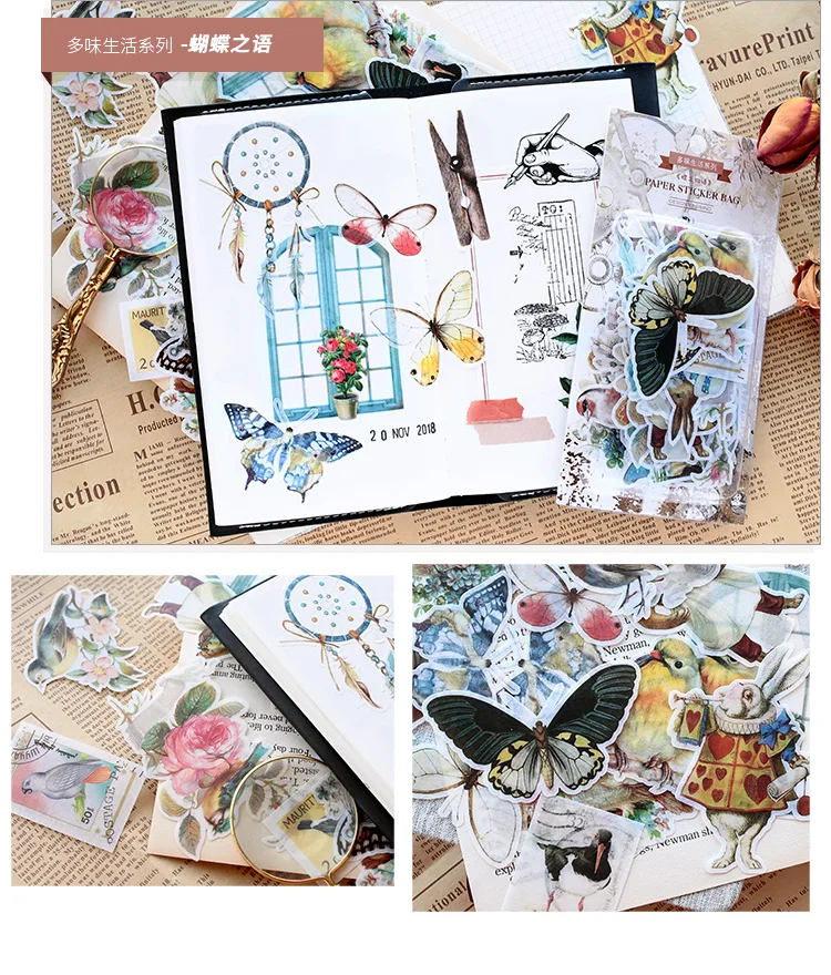 Retro smelly life paper diary Scrapbooking sticker Decoration label 1 lot = 1 pack = 60 pcs