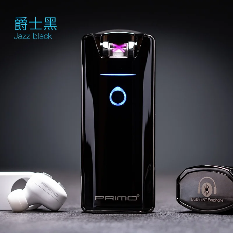 with earphone 3 Двухдуговая плазменная зажигалка, USB ветрозащитные, Импульсные, металлические, электронные, с интеллектуальным дисплеем, с питанием от отпечатков пальцев, зажигалки, гаджеты для мужчин - Цвет: with earphone 3