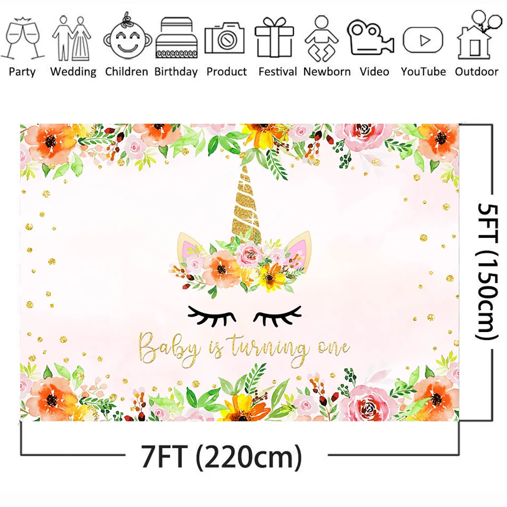 MOCSICKA фон на день рождения с изображением единорога для детской фотосъемки цветы