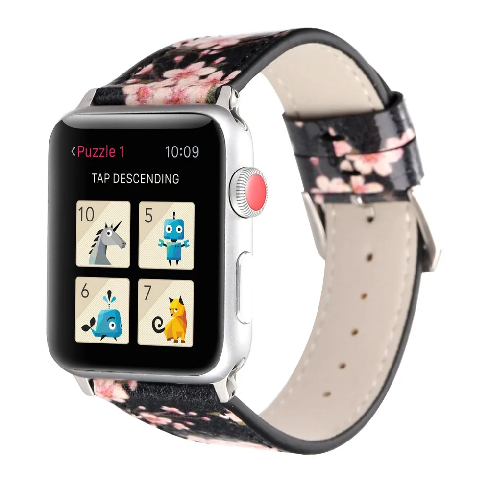 Сливы цветок печатных кожаный ремешок для apple watch серии 4 3 2 из мягкой кожи Замена