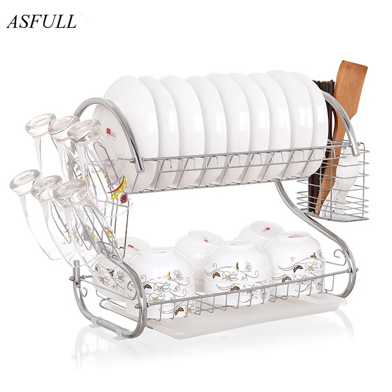 Двухуровневая стойка ASFULL кухонный органайзер для хранения блюд в металлической