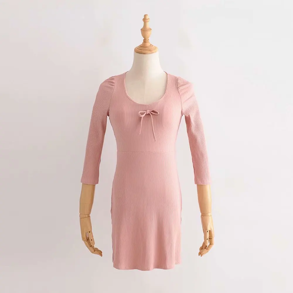 2018 весна осень нить трикотажное платье Женская площади шеи галстук бабочка