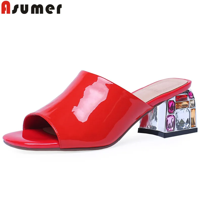 

ASUMER 2021 summer new shoes woman peep toe shallow genuine leather shoes women Casual sandals women crystal high heels shoes
