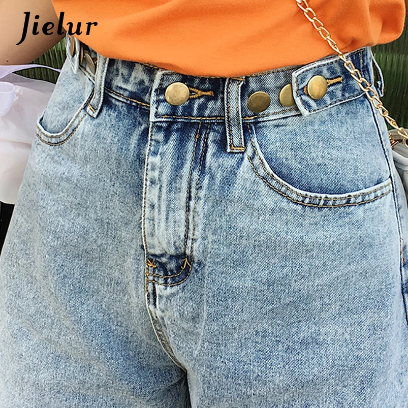 Короткие джинсы Jielur Женские однотонные модные брюки из денима с высокой талией в