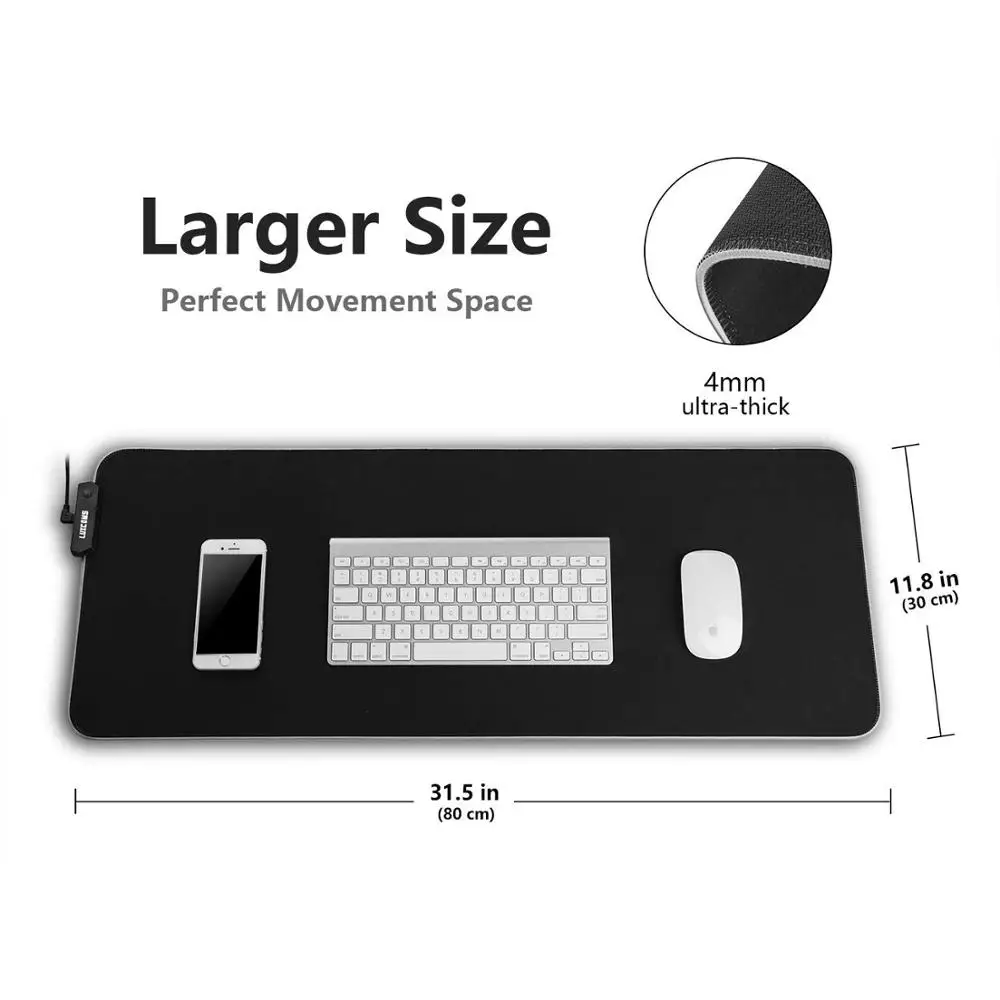 RGB игровой коврик для мыши большой толстый Расширенный светодиодный с