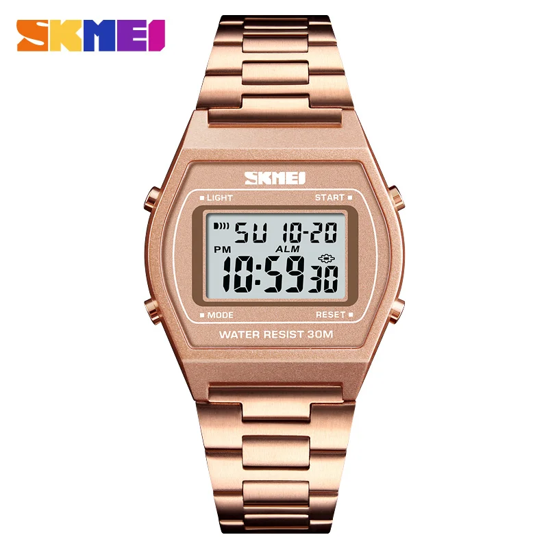 Rose Gold SKMEI модные спортивные часы для мужчин и женщин Роскошные Лидирующий бренд уличные цифровые наручные часы из нержавеющей стали мужские часы relogio masculino - Цвет: Rose Gold