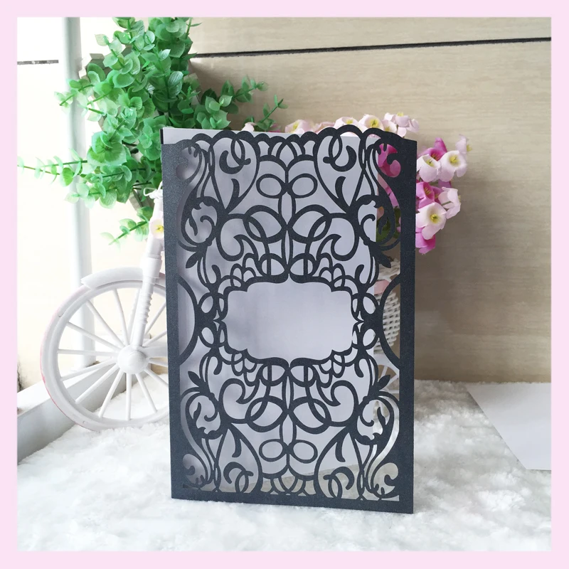 12pcs/lot Laser Cut Elegant Wedding Invitation Cards black unique birthday invitations card decorative table place | Дом и сад
