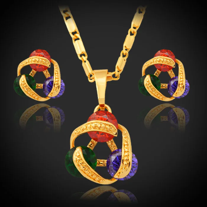 Комплект из колье и серёг с фианитом золотистого цвета|jewelry sets for women|wedding jewelry setsbrand