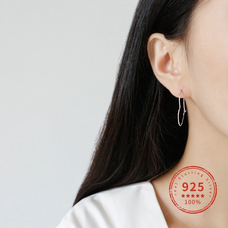 100% Real 925 Sterling Silver Simple Versatile Hollow Heart-shaped Earrings Fine Jewelry Ethnic Bijoux Best Gift WDE077 | Украшения и