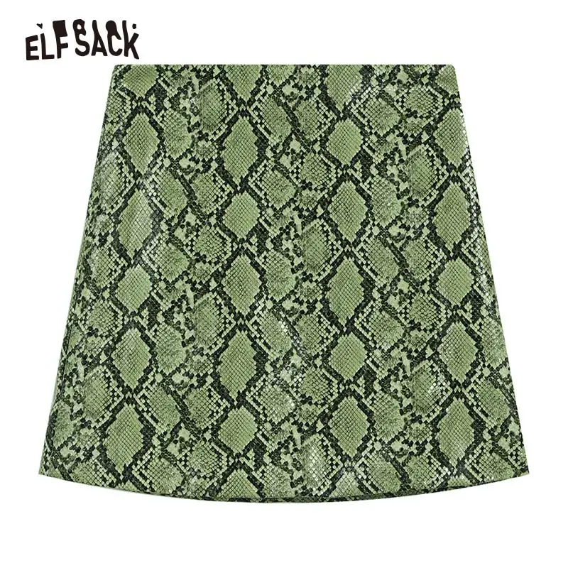 ELF SACK армейская зеленая змея кожа женские юбки модные средняя посадка А-силуэта