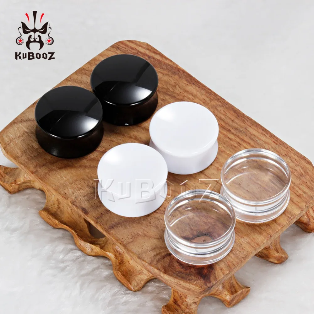 

KUBOOZ Ear Piercing Acrylic Saddle Plugs Tunnels Gauges Black White Body Jewelry Earrings Expander Fashion Stretcher Ring 2PCS