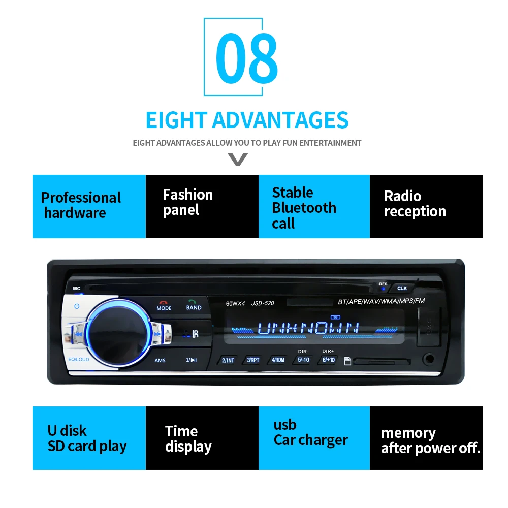 Универсальный автомобильный стерео Bluetooth Радио Аудио плеер приемник в-dash FM Aux вход WMA WAV MP3 плеер с SD/USB портом