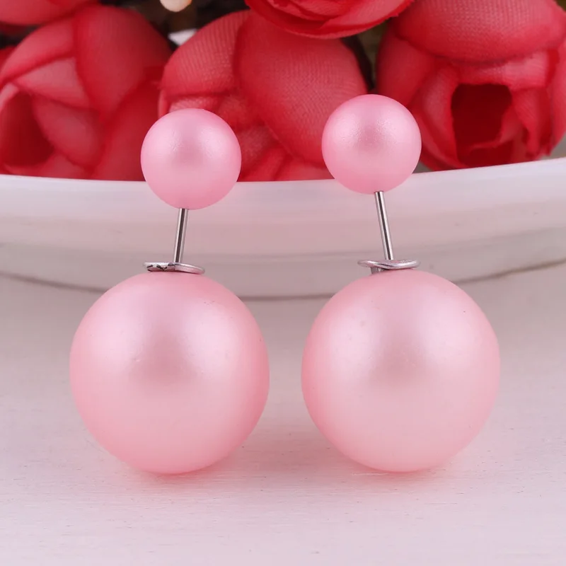 Light Pink 12 цветов Популярные двухсторонние матовые жемчужные сережки-гвоздики большие серьги с шариками для женщин Рождественский подарок - Окраска металла: Light Pink