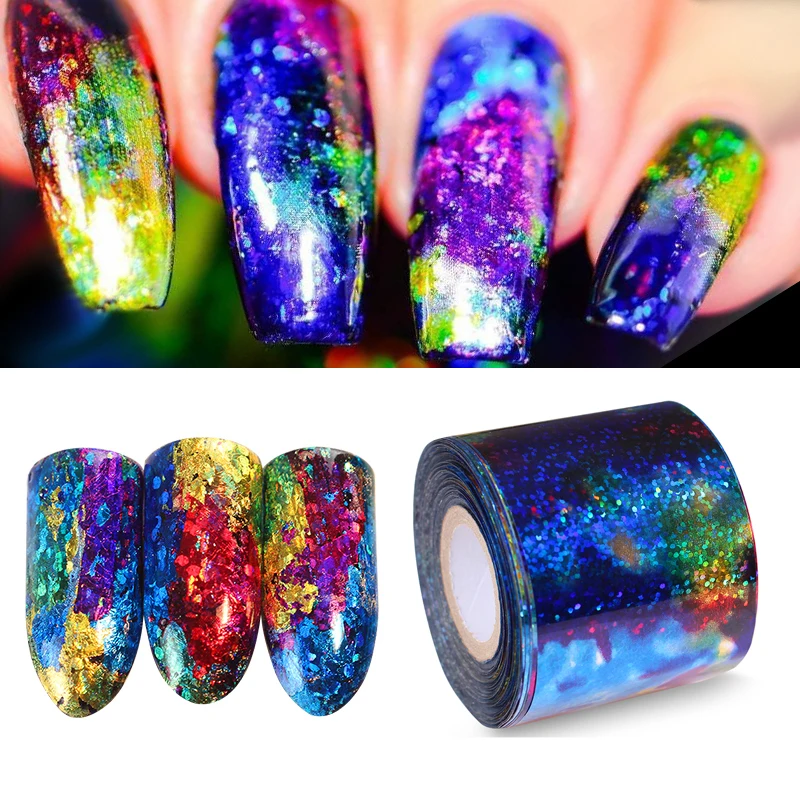 100*4 см наклейки для переноса фольги блестящие ногтей дизайна цветочные украшения