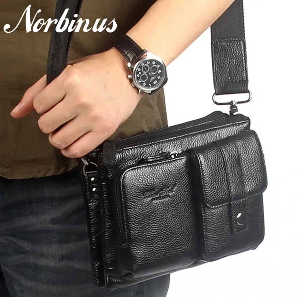 

Norbinus Men's Handbag Genuine Leather Messenger Shoulder Crossbody Bag Cowhide Waist Belt Pouch Hip Bum Packs Male Clutch Bag