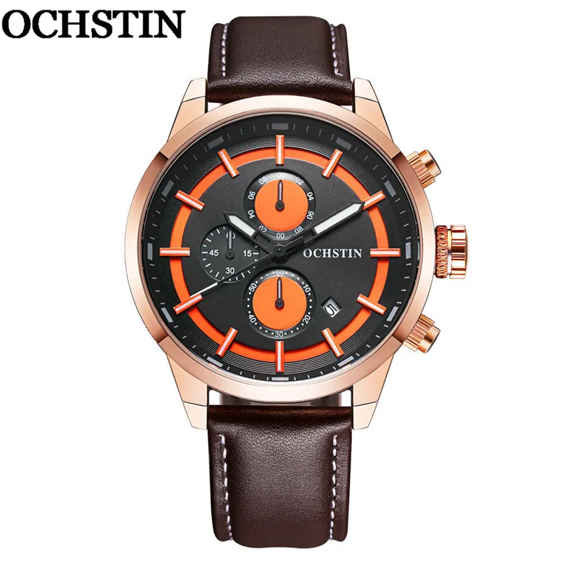 GQ049B01 without box OCHSTIN мужские наручные часы Топ люксовый бренд Хронограф Календарь из натуральной кожи мужские Кварцевые военные армейские часы спортивные мужские часы 049 - Цвет: GQ049B01 without box