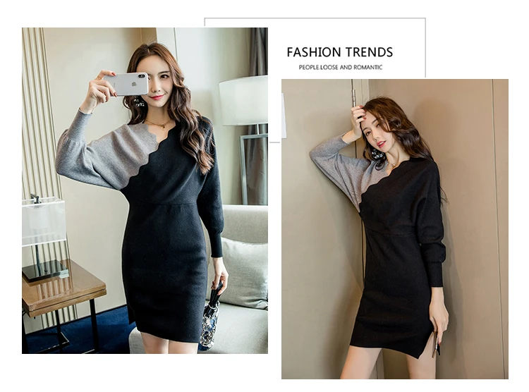 Женское платье сексуальные трикотажные изделия с v образным вырезом разрезом