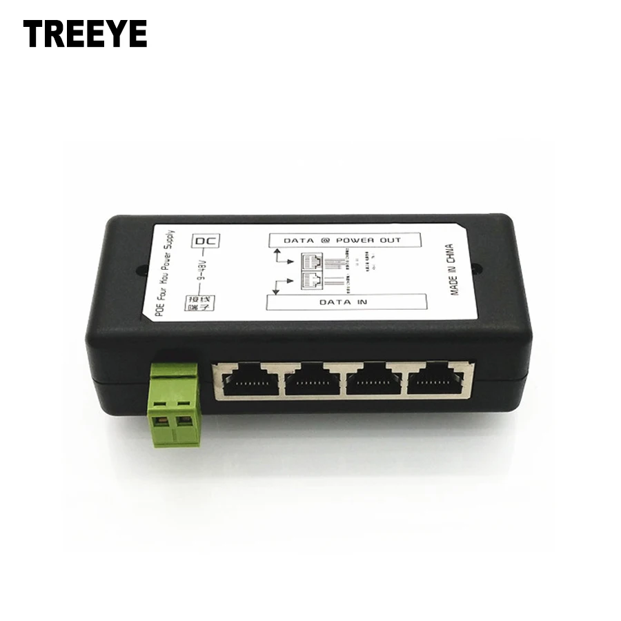 

4 Port PoE Injector 4CH PoE Power Adapter Ethernet Power Supply Pin 4,5(+)/7,8(-) Input DC12V-DC48V for IP Camera