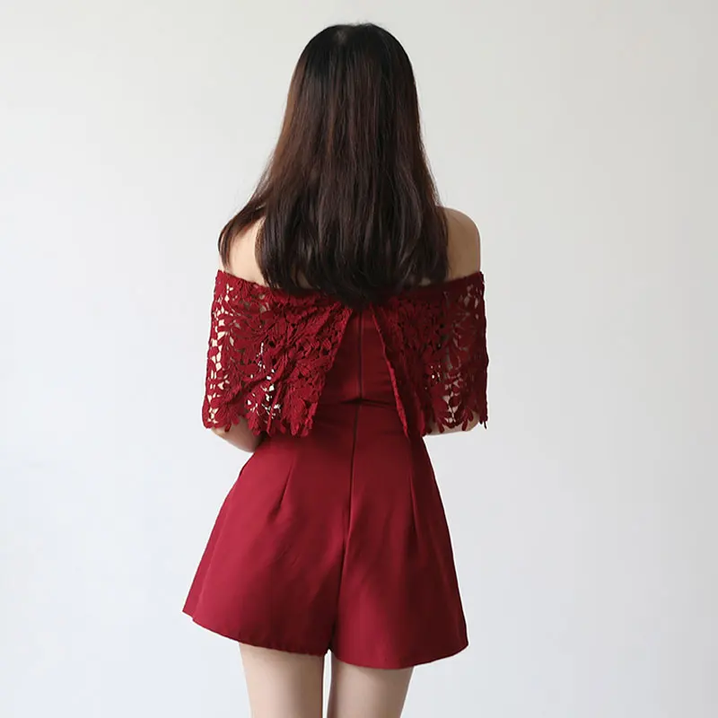 Женские Кружевные Боди с вырезом лодочкой Junmpsuits однотонные повседневные боди