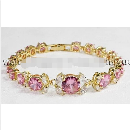 

Exquisite!Pink Zircon Crystal Inlay Link Jewelry Bracelet 7.5" AAA ^^@ SHIPPING 5.26