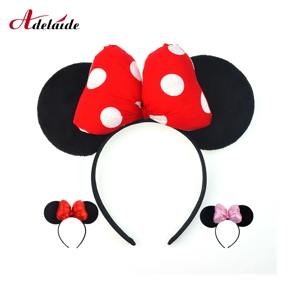 

1Pc Hairband Minnie Ears 3D Polka Dot Bow sequin Headband Festival DIY Hair Accessories Christmas Hair Bows for girls gift