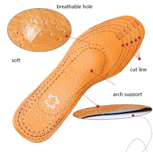 Дышащие стельки из натуральной кожи с поддержкой свода стопы полноразмерные