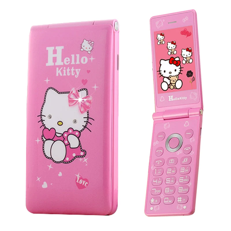 Розовый KUH D10 Флип две sim-карты GPRS дыхательный свет сенсорный экран сотовый телефон для женщин девочек MP3 MP4 мультфильм Hello Kitty мобильный телефон P297 - Цвет: Розовый