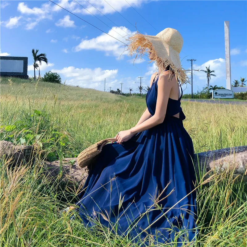 Летнее красное сексуальное элегантное платье макси с лямкой на шее модное