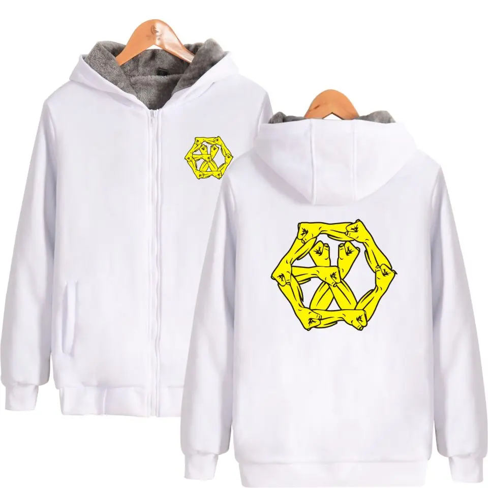 Толстая Толстовка с капюшоном Kpop EXO M K черно-белая толстовка на молнии зимняя