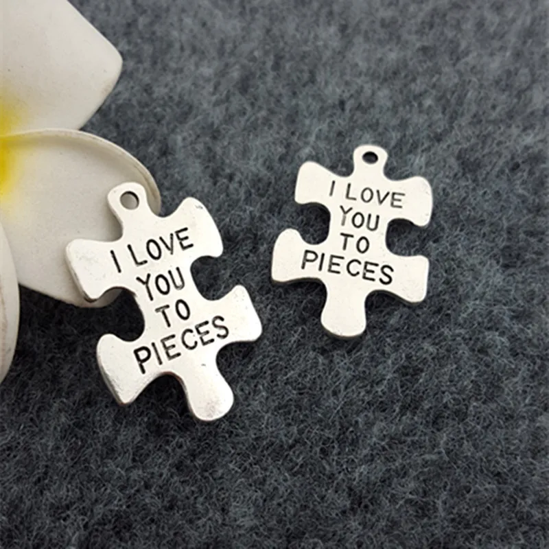 5 шт./лот античный посеребренный Шарм-головоломка шарм надпись I LOVE YOU TO PIECES