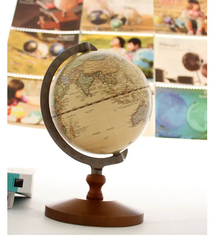 

5" Vintage Antique Desktop Table Decorative Wood Globe Earth World Map Globe