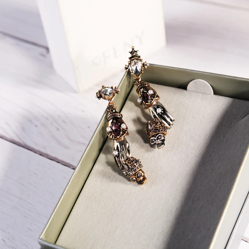 2018 новые серьги под старину золото цвет сплав ручной Череп Корона жемчужные