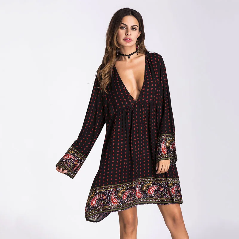 Женский винтажный сарафан boho свободный пляжный большого размера с глубоким