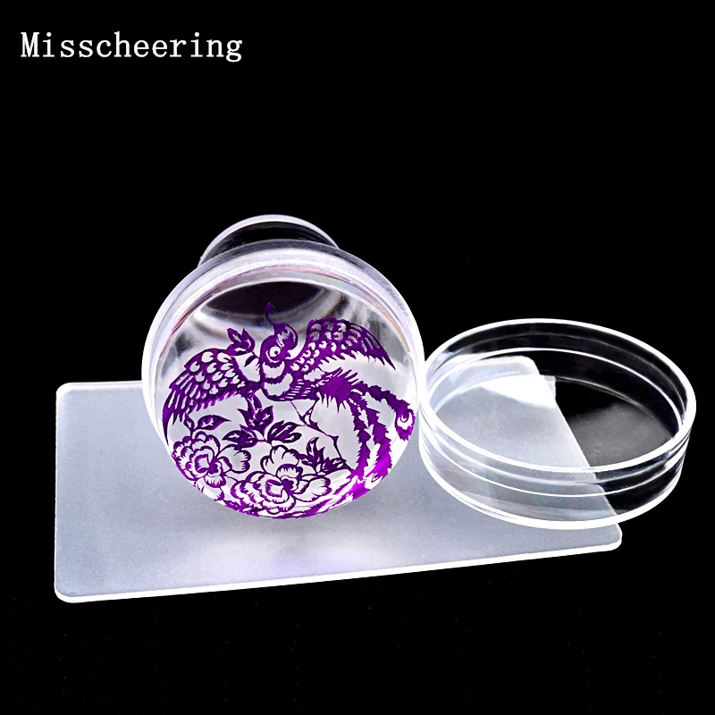 1set 4cm Clear Jelly Silicone Nail Art Stamping Stamper Scraper with Cap Polish Template Transfer Stamp Manicure Tools | Красота и