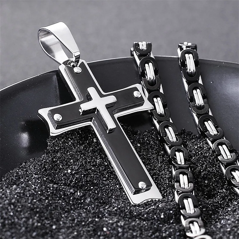 3 слоя из нержавеющей стали Рыцарь крест подвески ожерелья мужские ювелирные