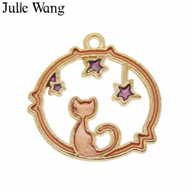 Julie Wang 4 шт. Золотая основа Эмаль Кот Китти Подвески в виде звезд для ожерелье с кулоном бижутерия своими руками изготовление металлических аксессуаров