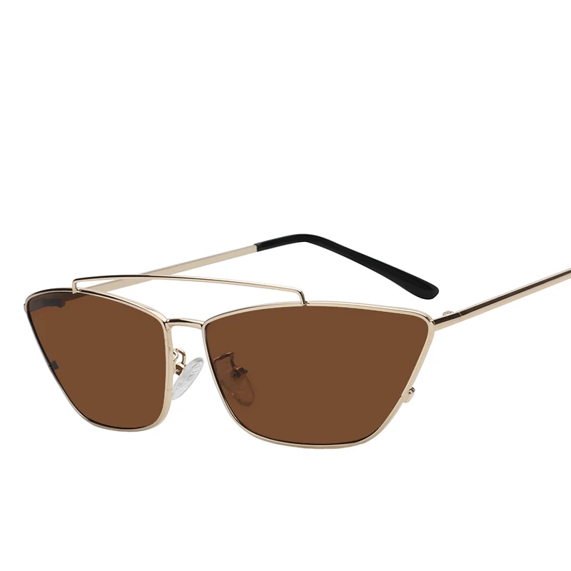 Gold w brown MAX ретро в форме кошачьих глаз Солнцезащитные очки женские розовые коричневые линзы солнцезащитные очки модные легкие солнцезащитные очки для женщин винтажные металлические очки - Цвет линз: Gold w brown
