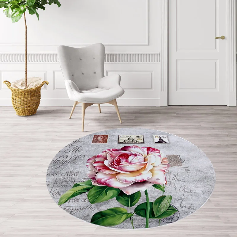 Водонепроницаемые Круглые коврики с цветочным принтом и растениями для гостиной