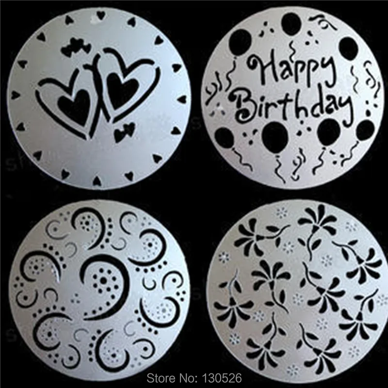4 шт./компл. модные трафареты для кофе капучино печенья кекс трафарет ПВХ цветок