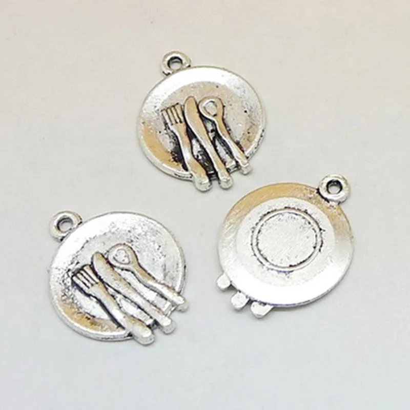 Металлические подвески для посуды с ножом вилка античным посеребренным кулоном