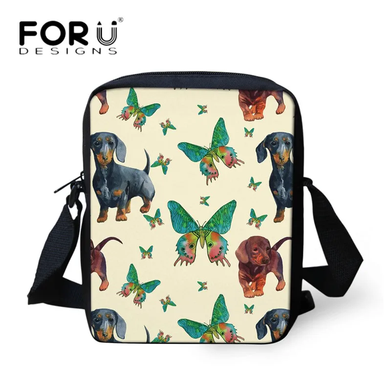 FORUDESIGNS милые черные сумки-мессенджеры с принтом мопса, детские сумки-мессенджеры для девочек с бабочкой и таксой, сумка через плечо, роскошные холщовые сумки для девушек - Цвет: HM3103E